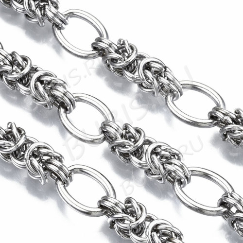 Цепочка S123 стальная Византийская крупная 13,5*10мм цвет платины (Хирургическая сталь)(50см)
