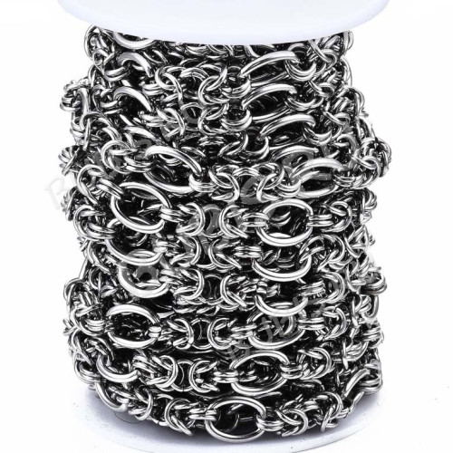 Цепочка S123 стальная Византийская крупная 13,5*10мм цвет платины (Хирургическая сталь)(50см)