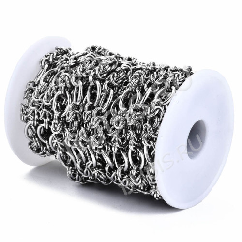 Цепочка S123 стальная Византийская крупная 13,5*10мм цвет платины (Хирургическая сталь)(50см)