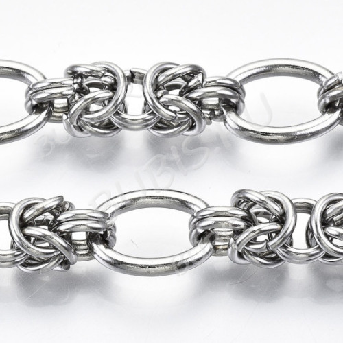 Цепочка S123 стальная Византийская крупная 13,5*10мм цвет платины (Хирургическая сталь)(50см)