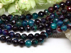 (ОПТ) Бусина округлая ГРАНЁНАЯ 8мм Агат Мадагаскарский зелено-фиолетово-черный (камни) (НИТЬ)