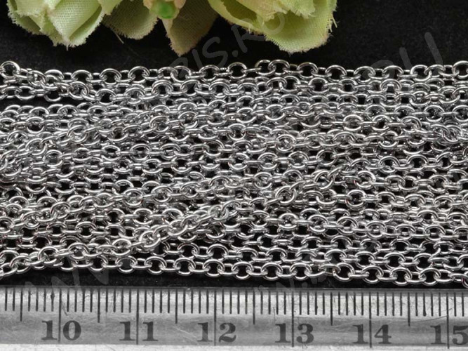 Цепочка S03 хирургическая сталь 3*2,5*0,6мм цвет платины (ювелирная сталь) (50см)