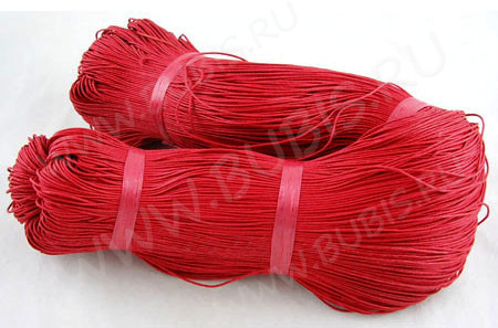(СКИДКИ!!!) Вощёный х/б шнур 1мм красный (ок. 70м)