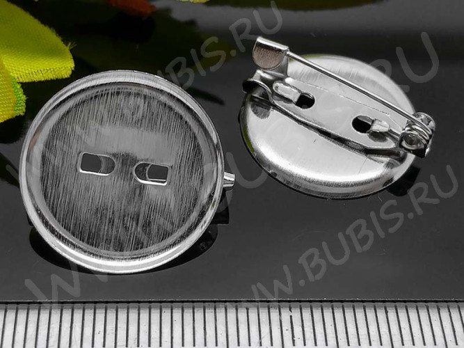Основа (заготовка) для броши №90 булавка с сеттингом 18мм Круг 20,5*19*6,5мм цвет платины (Iron)