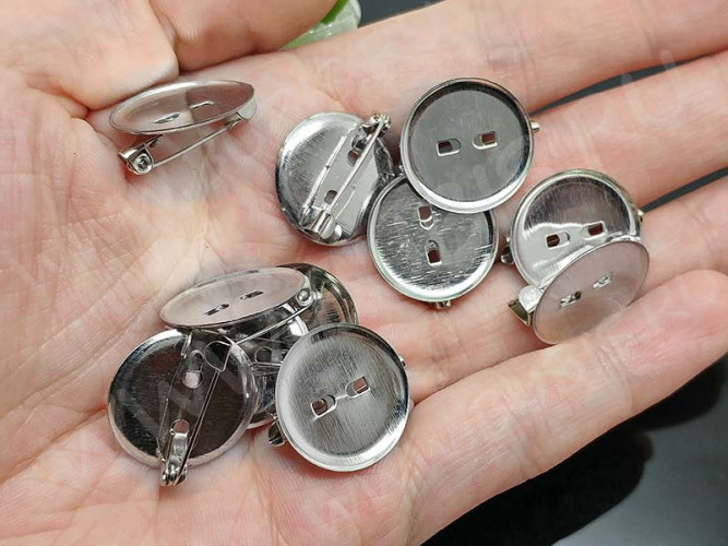 Основа (заготовка) для броши №90 булавка с сеттингом 18мм Круг 20,5*19*6,5мм цвет платины (Iron)