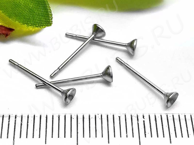 Пуссеты ("гвоздики") №148 с сеттингом-воронкой 3мм для риволи/страз 13*3*0,7мм цвет платины (хирургическая сталь) (1 пара)