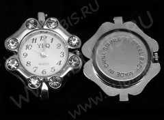 Заготовка для часов 076 округлая 34,1*28,4*8,3мм цвет платины и прозрачные стразы (часы)