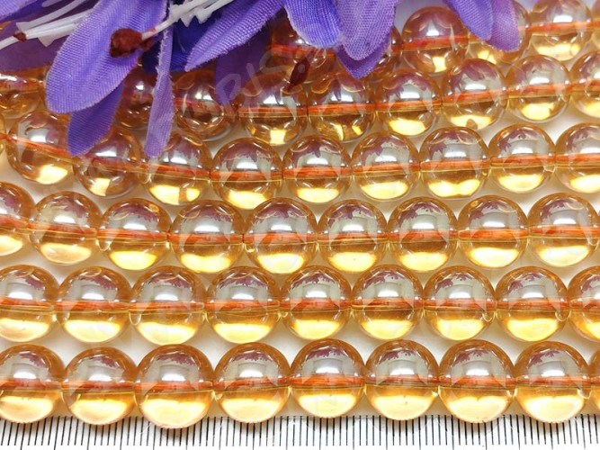 Бусина округлая Имитация Опала 12мм золотистая с глянцем прозрачная (стекло)