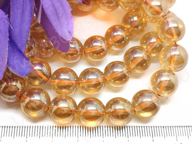 Бусина округлая Имитация Опала 12мм золотистая с глянцем прозрачная (стекло)