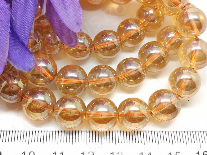 Бусина округлая Имитация Опала 12мм золотистая с глянцем прозрачная (стекло)