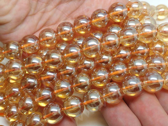 Бусина округлая Имитация Опала 12мм золотистая с глянцем прозрачная (стекло)