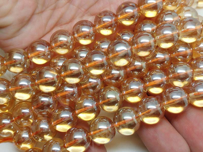 Бусина округлая Имитация Опала 12мм золотистая с глянцем прозрачная (стекло)