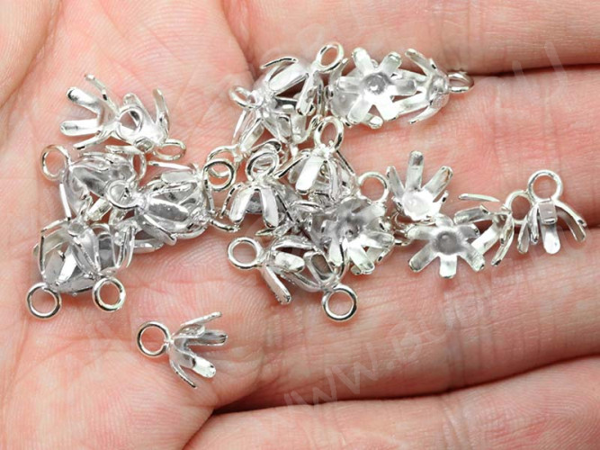 (СКИДКИ!!!) Концевик 021 шапочка подвеска 8,5*8,5*8,5мм серебристая (Brass) (10шт)