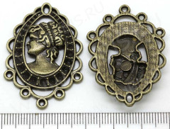 Подвеска для серёжек №131 &quot;Камея&quot; 41,5*29*5мм античная бронза