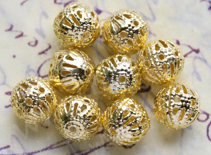 (СКИДКИ!!!) Бусина ажурная 01 Шарик 8мм золотистый (Iron) (10шт.)