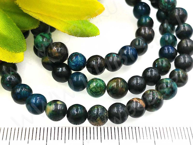 (СКИДКИ!!!) Бусина округлая 6мм Хризоколла т.сине-бирюзовая натуральная (камни LUX) (10шт.)