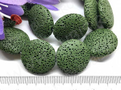 Бусина каменная Круг 16 Лава вулканическая 20*20*7,5мм т.зелёная (камни)