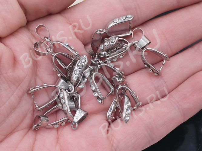 Держатель кулона 054 со стразами и пробой 18KGP 23*9,5*4мм цвет платины и прозрачный (Brass и стекло)