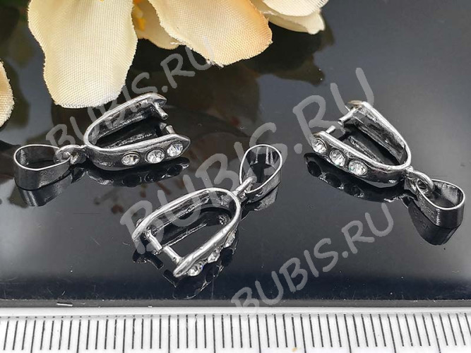 Держатель кулона 054 со стразами и пробой 18KGP 23*9,5*4мм цвет платины и прозрачный (Brass и стекло)