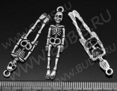 Подвеска Скелетик 03 39,5*9*2,8мм античное серебро (литьё)