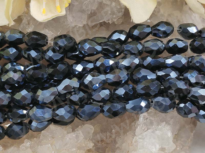 (ОПТ) Бусина Капля гранёная 7,5*6*6мм т.серая непрозрачная (имитация Сваровски) (НИТЬ)