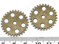 Шестерёнка 07 двусторонняя 25,5*25,5*1,1мм античная бронза (литьё) (Steampunk)