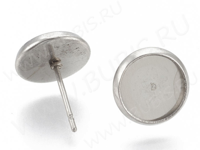 Пуссеты ("гвоздики") №160 (с круглым сеттингом 8мм) 12,5*10*0,6мм цвет платины (Хирургическая сталь) (1 пара)