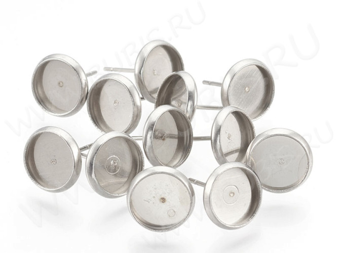 Пуссеты ("гвоздики") №160 (с круглым сеттингом 8мм) 12,5*10*0,6мм цвет платины (Хирургическая сталь) (1 пара)
