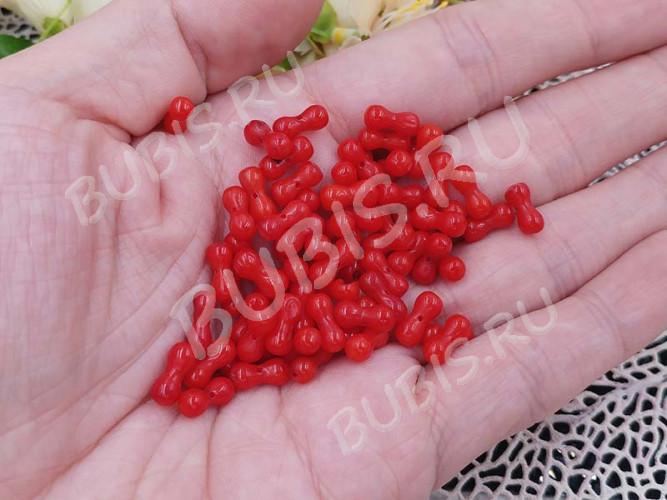 Бусина каменная Косточка 9,2*4*4мм Коралл т.красный натуральный (камни) (10шт.)