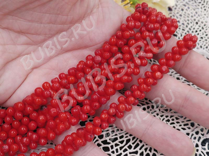 Бусина каменная Косточка 9,2*4*4мм Коралл т.красный натуральный (камни) (10шт.)