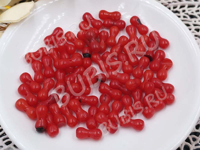 Бусина каменная Косточка 9,2*4*4мм Коралл т.красный натуральный (камни) (10шт.)