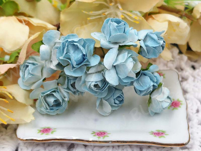(СКИДКИ!!!) Цветок для декора 01 бумажный 70*10*10мм св.голубой с белым (декор) (12шт.)