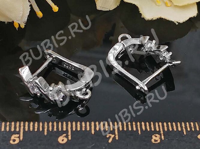 Швензы с английским замком №130 с инкрустацией кубическим цирконием 17*14*5,5мм цвет платины и прозрачные (Milano LUX) (Brass и фианит) (1 пара)