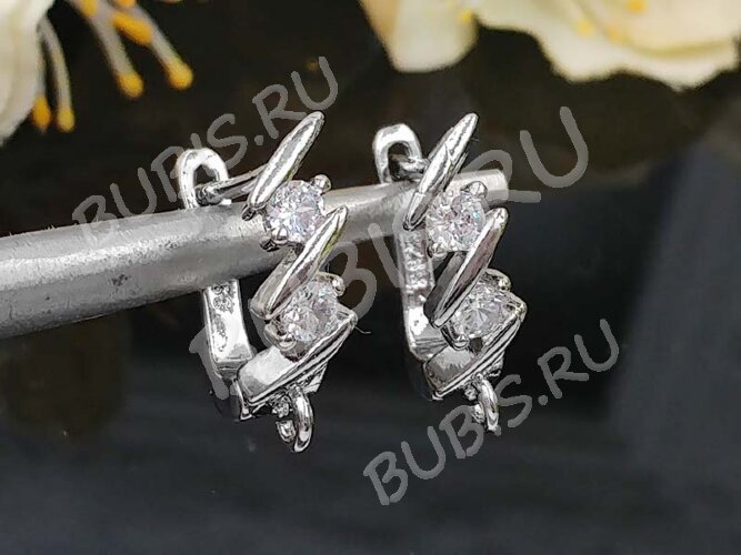 Швензы с английским замком №130 с инкрустацией кубическим цирконием 17*14*5,5мм цвет платины и прозрачные (Milano LUX) (Brass и фианит) (1 пара)