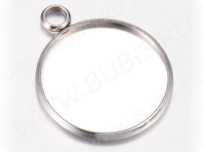 Подвеска-сеттинг Круг 40 (сеттинг 20мм) 26*22*2,2мм цвет платины (Хирургическая сталь)