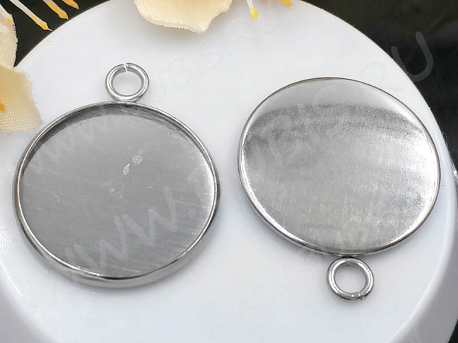 Подвеска-сеттинг Круг 40 (сеттинг 20мм) 26*22*2,2мм цвет платины (Хирургическая сталь)