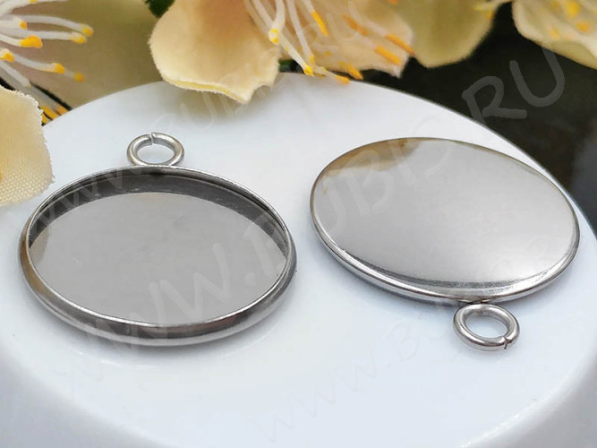 Подвеска-сеттинг Круг 40 (сеттинг 20мм) 26*22*2,2мм цвет платины (Хирургическая сталь)