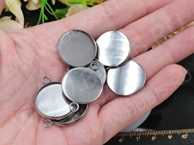Подвеска-сеттинг Круг 40 (сеттинг 20мм) 26*22*2,2мм цвет платины (Хирургическая сталь)