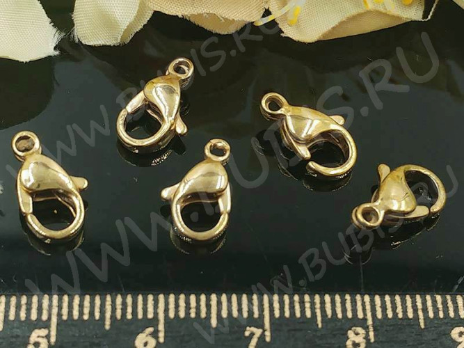Замочек карабин №078-G 11*7*3мм золотистый Real Gold Plated 24K (LUX)(Хирургическая сталь)