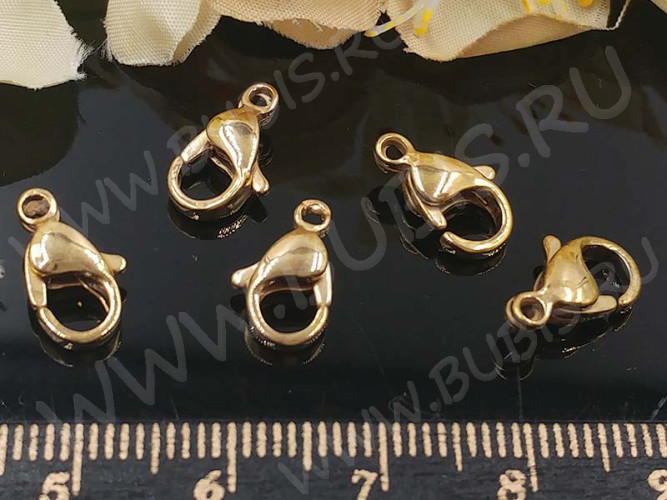 Замочек карабин №078-G 11*7*3мм золотистый Real Gold Plated 24K (LUX)(Хирургическая сталь)