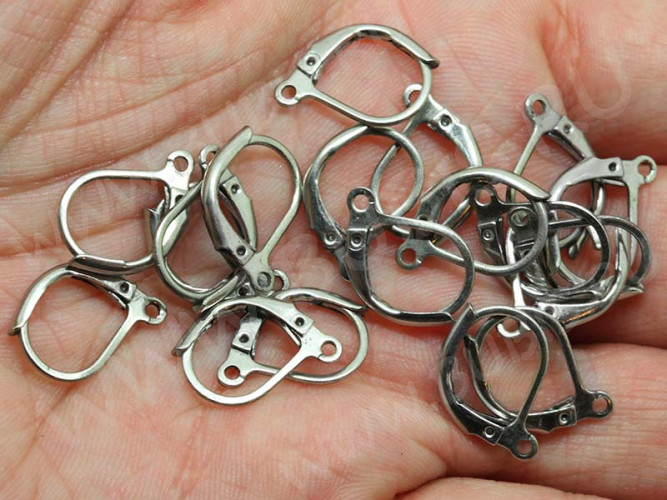 Швензы с французским замком №02 крабики 15*10*1,5мм цвет платины (хирургическая сталь) (1 пара)