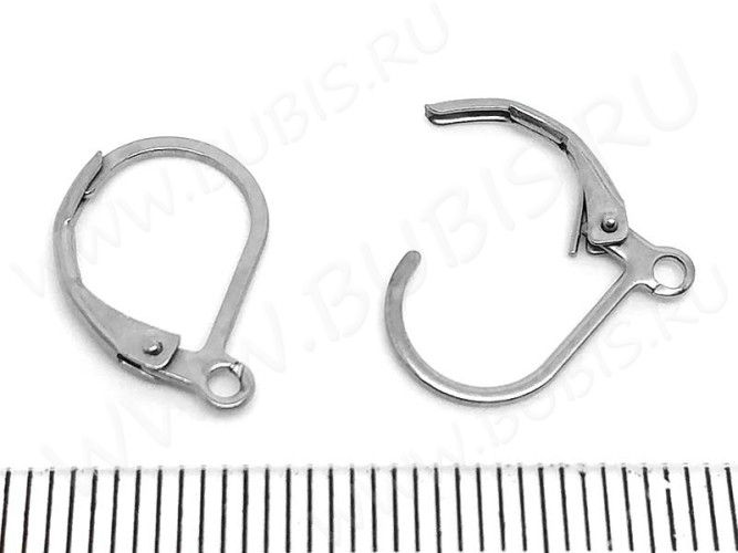 Швензы с французским замком №02 крабики 15*10*1,5мм цвет платины (хирургическая сталь) (1 пара)