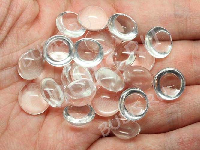 Кабошон стеклянный 08 Круг 12*12*6мм прозрачный (стекло)