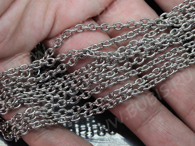 Цепочка S02 Ювелирная сталь 4*3*0,8мм цвет платины (Хирургическая сталь) (50см)