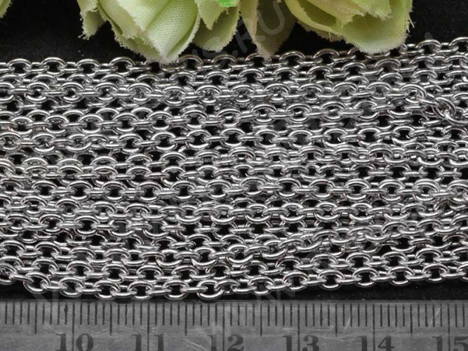 Цепочка S02 Ювелирная сталь 4*3*0,8мм цвет платины (Хирургическая сталь) (50см)