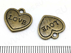 Подвеска Сердечко 69 двустороннее &quot;Love&quot; 14*13*1,5мм античная бронза (литьё)