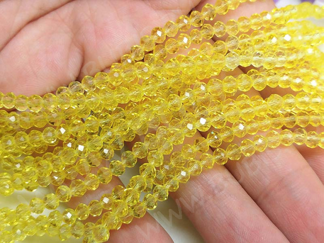 Бусина кристалл гранёный абакус 4,3*4*3,5мм жёлтый прозрачный (имитация Сваровски) (20шт.)