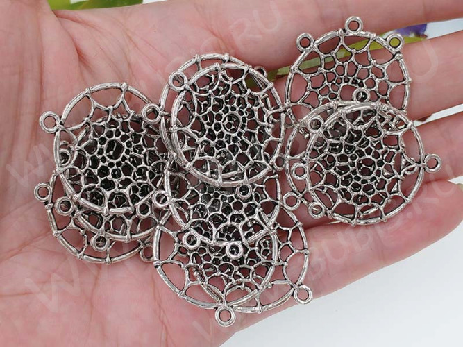 306 Коннектор на 3 нити Ловец снов 34*29*1,8мм античное серебро (литьё)