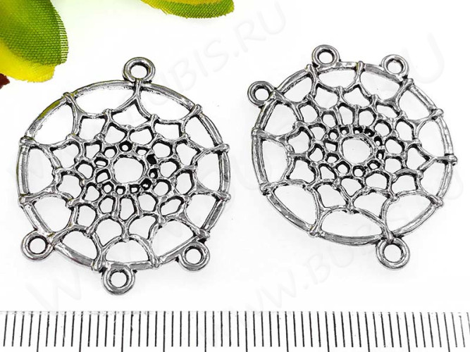 306 Коннектор на 3 нити Ловец снов 34*29*1,8мм античное серебро (литьё)