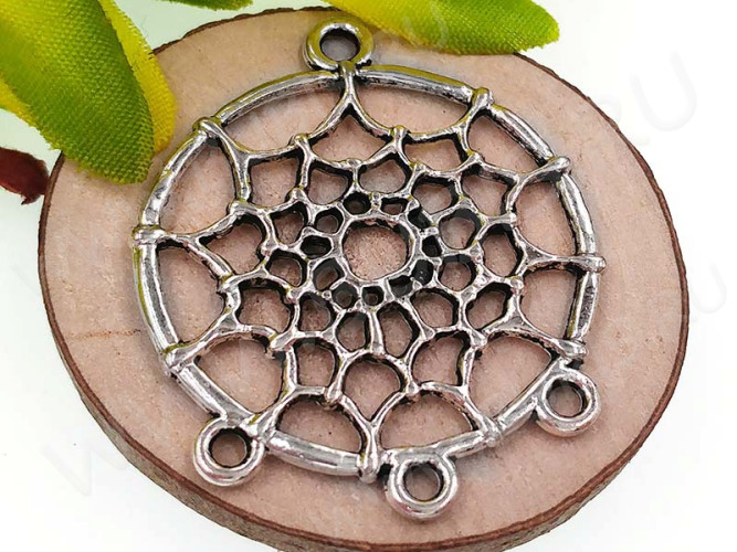 306 Коннектор на 3 нити Ловец снов 34*29*1,8мм античное серебро (литьё)